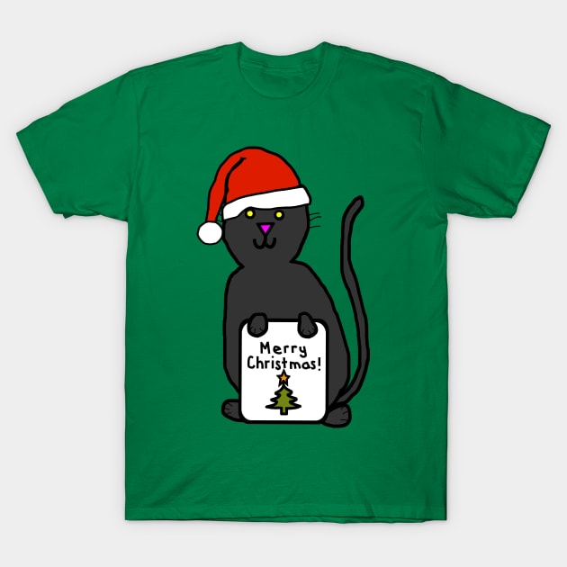 Cute Cat says Merry Christmas T-Shirt by ellenhenryart